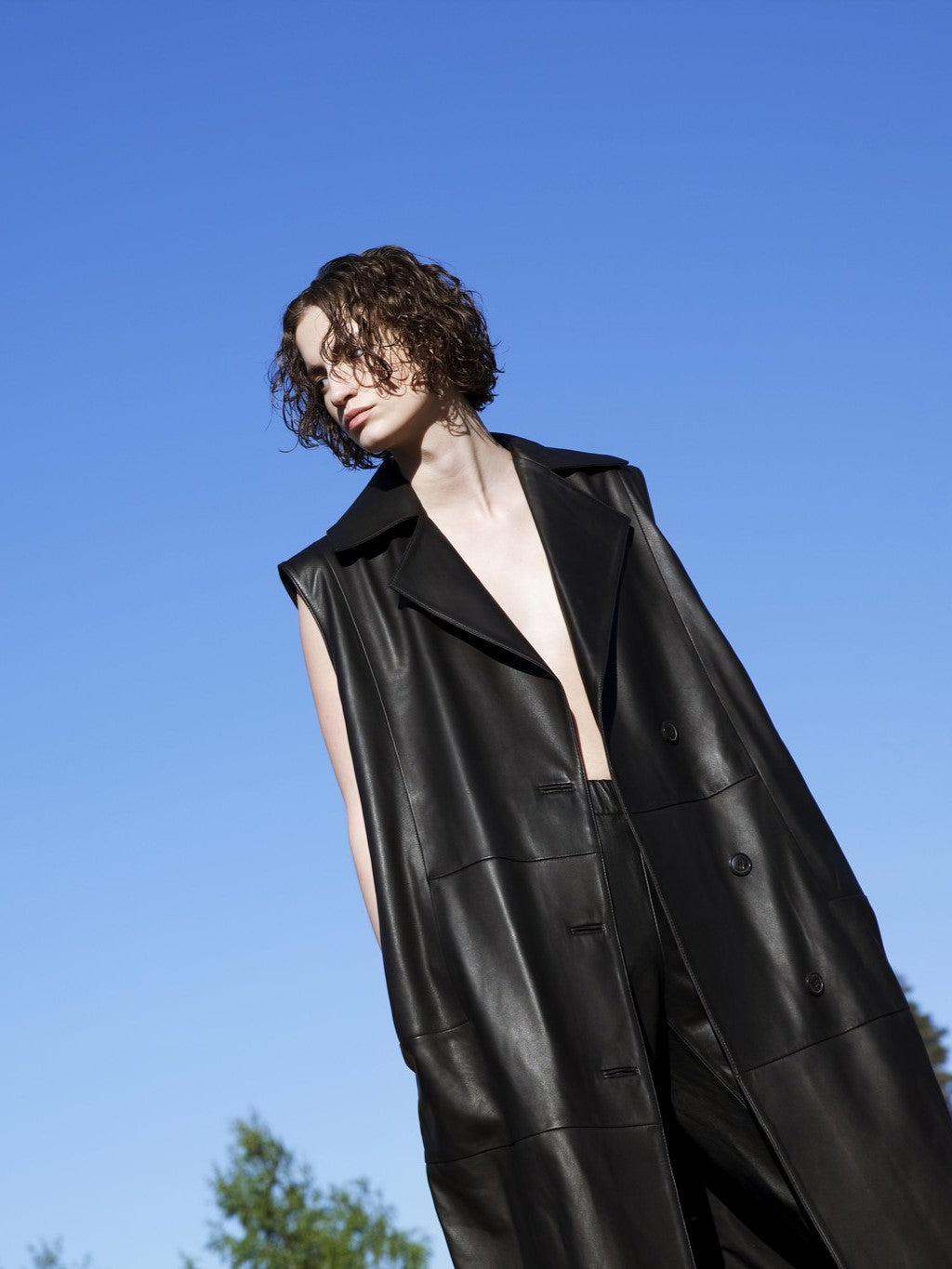MARLENE トレンチベスト ブラックレザー
